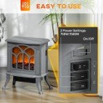 HOMCOM 17" Electric Fireplace Stove with Realistic Flame