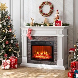 44" Electric Fireplace with Remote and Stone Surround