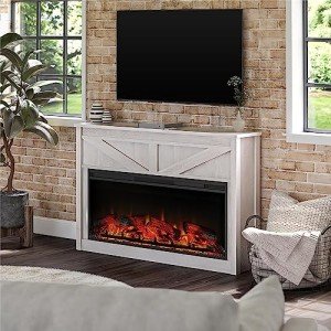 Modern Farmhouse Mantel Electric Fireplace, 49" Ivory Oak