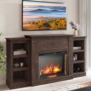 Belleze 70" Electric Fireplace & TV Stand - Brown