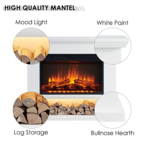 Camille Electric Fireplace with Mantel - Cream White