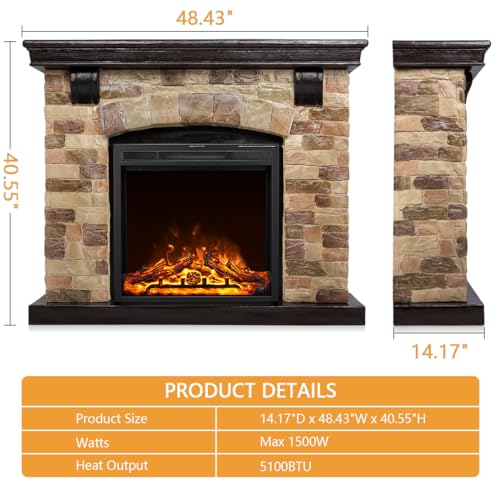 48" Electric Fireplace Mantel with Remote Control