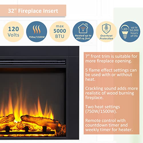 Jaden 32'' Electric Fireplace Insert with Remote
