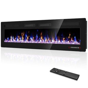 Eueiriup 72” Recessed Electric Fireplace with Remote