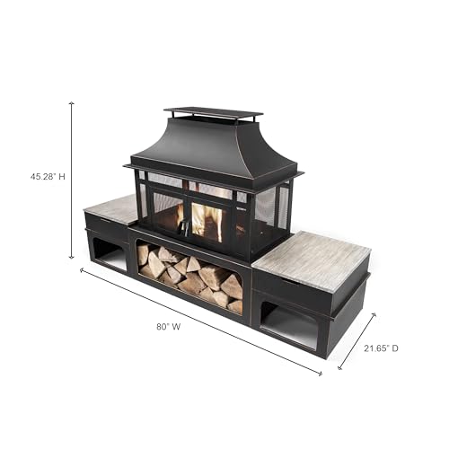Deko Living Rimasco Metal Wood Stove with Side Tables