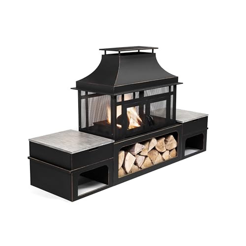 Deko Living Rimasco Metal Wood Stove with Side Tables