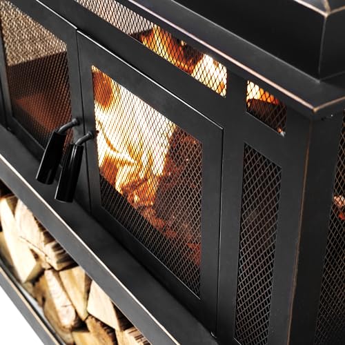 Deko Living Rimasco Metal Wood Stove with Side Tables