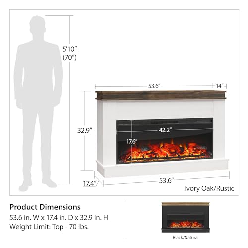 Mateo 53.5" Electric Fireplace with Mantel - Ivory Oak