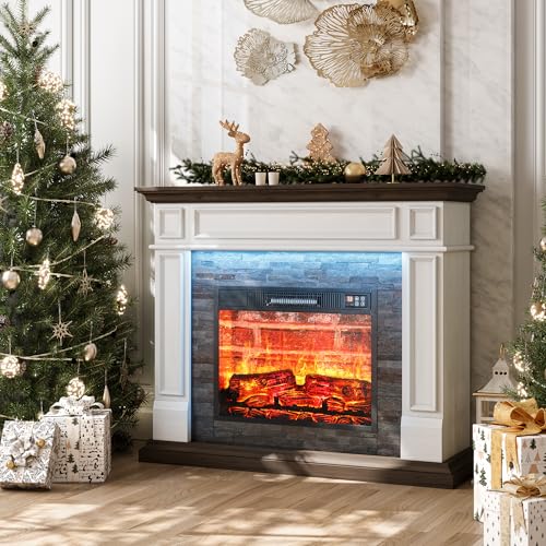 44" LED Electric Fireplace with Stacked Stone Surround