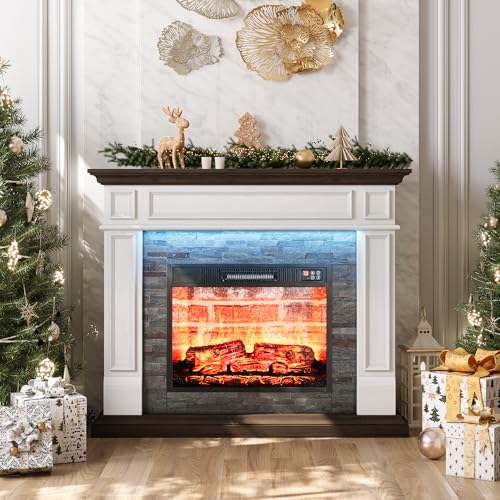 44" LED Electric Fireplace with Stacked Stone Surround