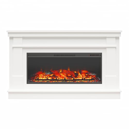 Elmcroft Wide White Electric Fireplace Mantel