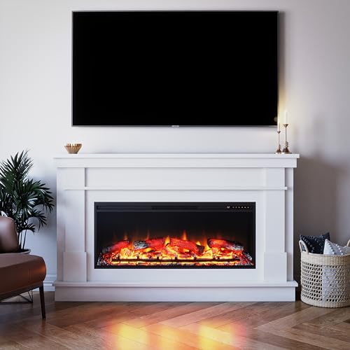 Elmcroft Wide White Electric Fireplace Mantel