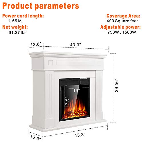 JAMFLY Electric Fireplace with Wooden Mantel and Remote