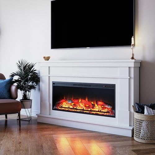Elmcroft Wide White Electric Fireplace Mantel