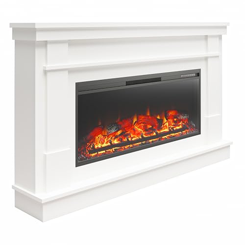 Elmcroft Wide White Electric Fireplace Mantel