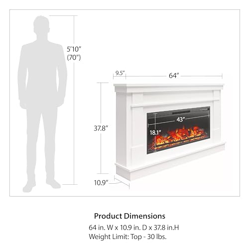 Elmcroft Wide White Electric Fireplace Mantel