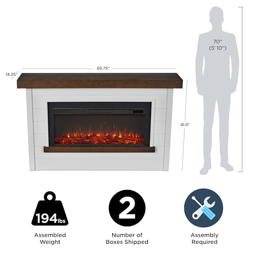 Bernice 67" Electric Fireplace with Mantel - White