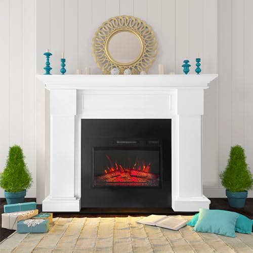 55" White Electric Fireplace with Remote Control
