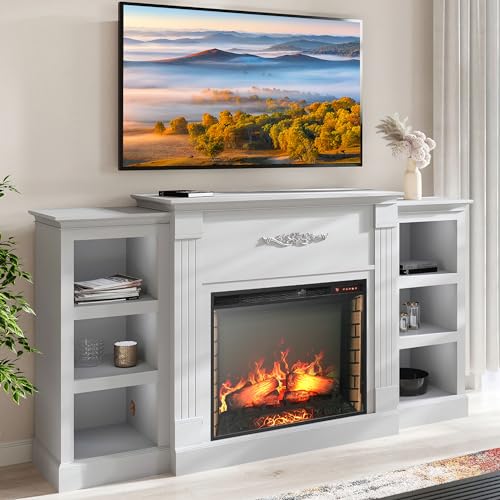 BELLEZE 70" Electric Fireplace Media Center - White