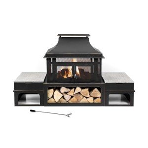 Deko Living Rimasco Metal Wood Stove with Side Tables