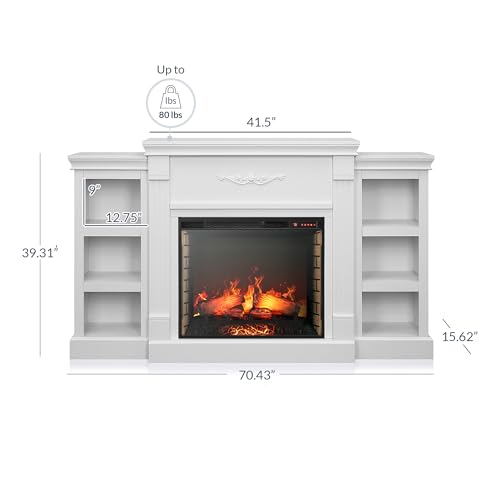 BELLEZE 70" Electric Fireplace Media Center - White