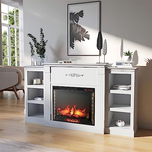 BELLEZE 70" Electric Fireplace Media Center - White