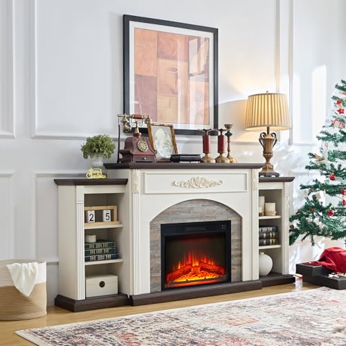 72" White Electric Fireplace TV Stand with Mantel