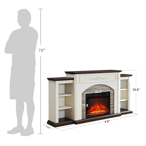 72" White Electric Fireplace TV Stand with Mantel