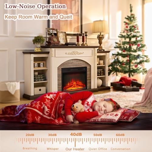 72" White Electric Fireplace TV Stand with Mantel