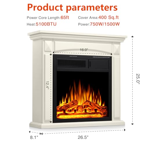 R.W.FLAME 27” Electric Fireplace Mantel TV Stand