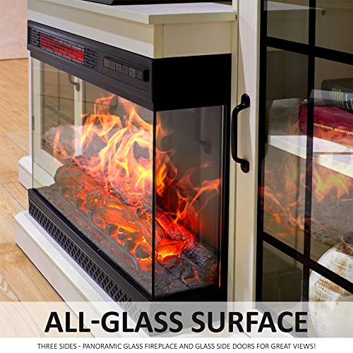 3-Sided Glass Fireplace TV Stand for 65'' TVs