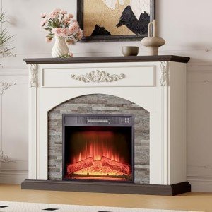 44-Inch Electric Fireplace with Stone Mantel Surround