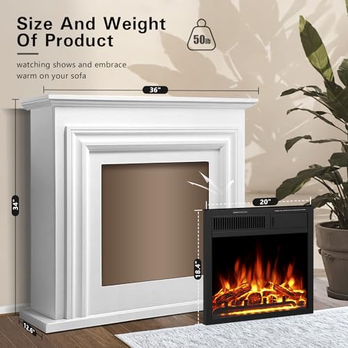 R.W.FLAME 36" White Electric Fireplace with Remote