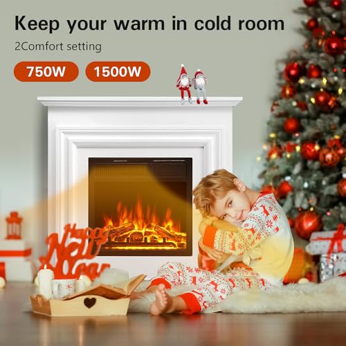 R.W.FLAME 36" White Electric Fireplace with Remote