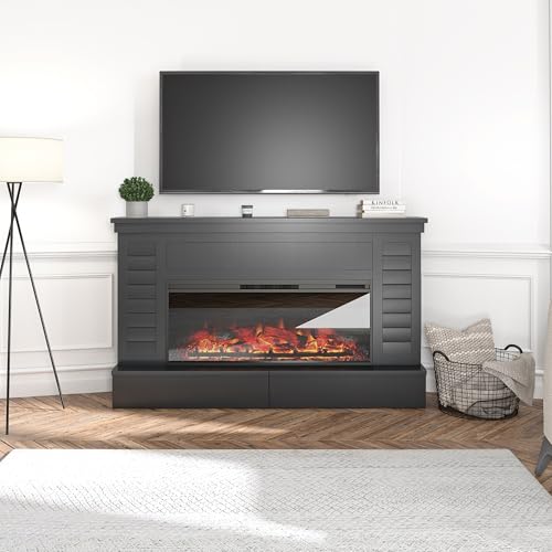 Ameriwood Hathaway Black Electric Fireplace Mantel with Storage