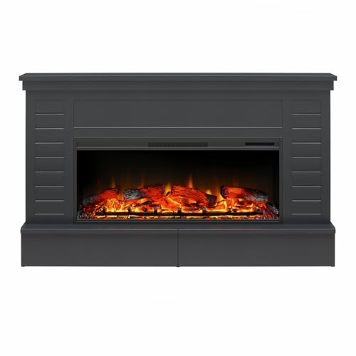 Ameriwood Hathaway Black Electric Fireplace Mantel with Storage