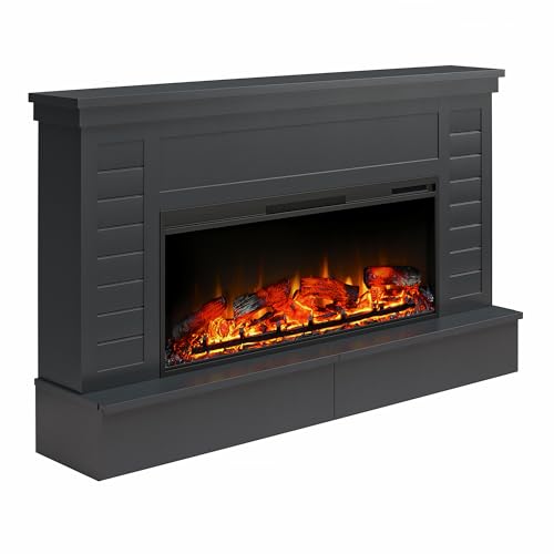 Ameriwood Hathaway Black Electric Fireplace Mantel with Storage