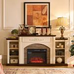 72" White Electric Fireplace TV Stand with Mantel