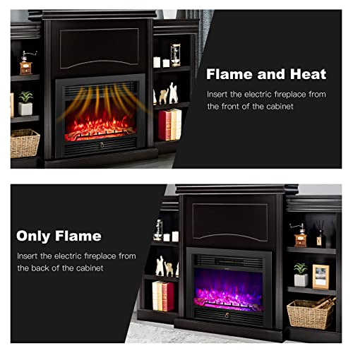 Tangkula 70" Electric Fireplace with Mantel & Bookshelves