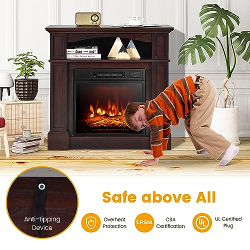 Tangkula 32" Electric Fireplace with Mantel & Remote