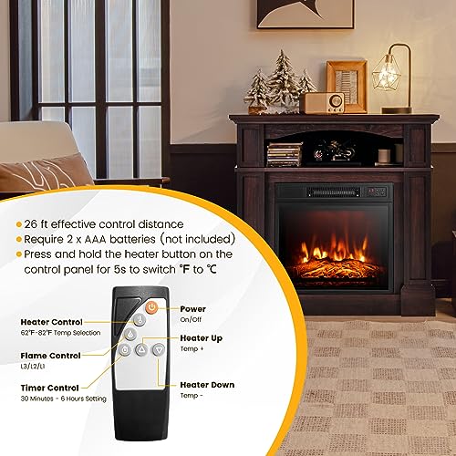 Tangkula 32" Electric Fireplace with Mantel & Remote