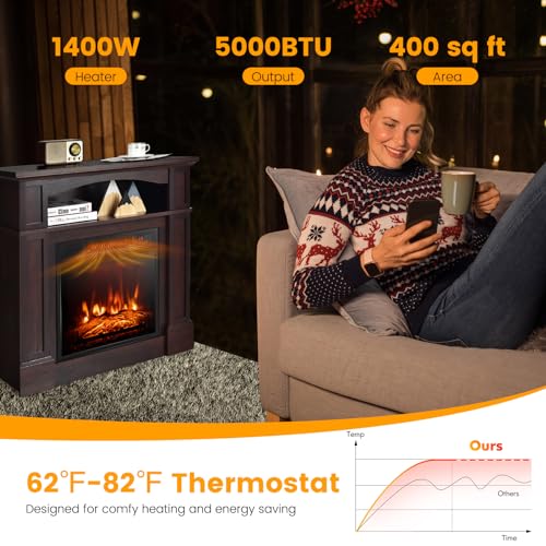 Tangkula 32" Electric Fireplace with Mantel & Remote
