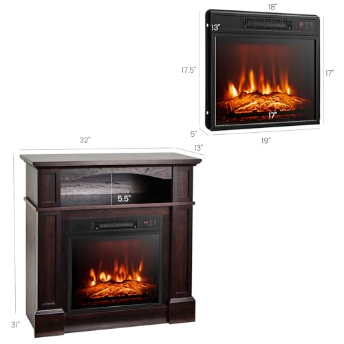 Tangkula 32" Electric Fireplace with Mantel & Remote