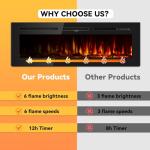 60-Inch Ultra-Thin Electric Fireplace, Recessed or Mounted