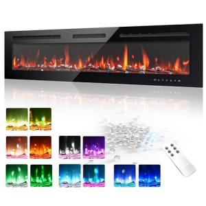 60 Inch Electric Wall-Mounted Fireplace with Remote