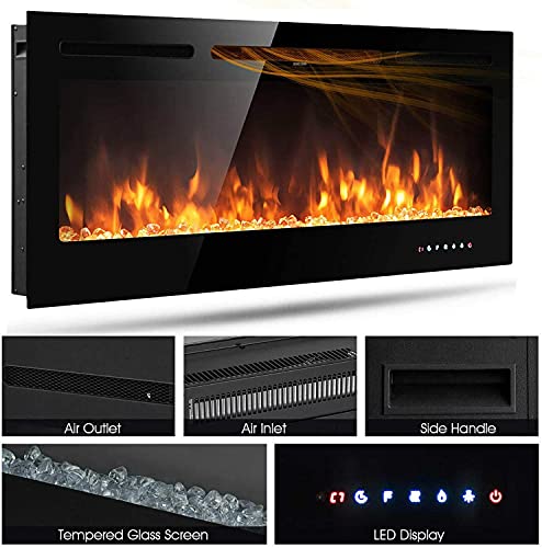 Electric Wall Fireplace with Touch Screen Control