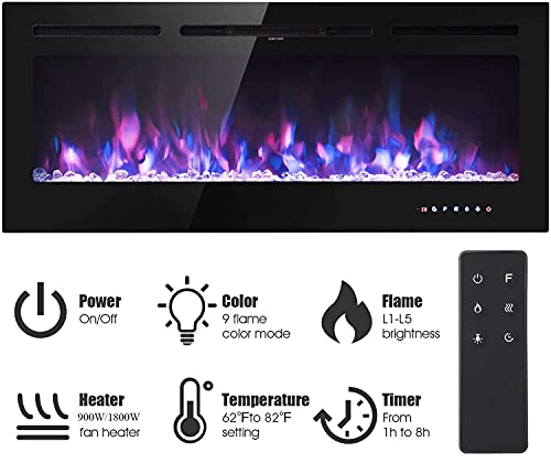 Electric Wall Fireplace with Touch Screen Control