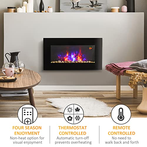 Electric Wall Fireplace with LED Flame and Remote