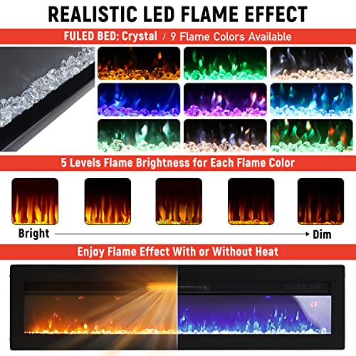 INMOZATA 102cm Recessed Electric Fireplace with LED Flame