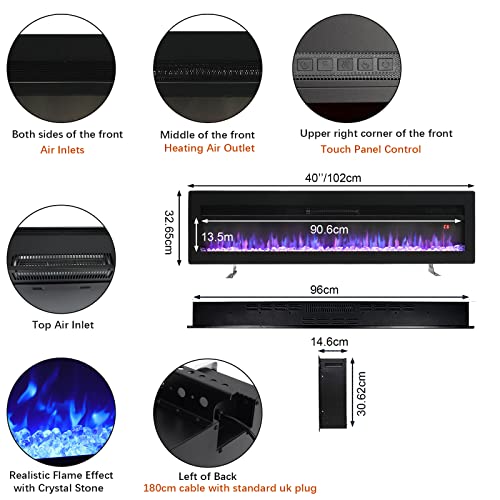 INMOZATA 102cm Recessed Electric Fireplace with LED Flame